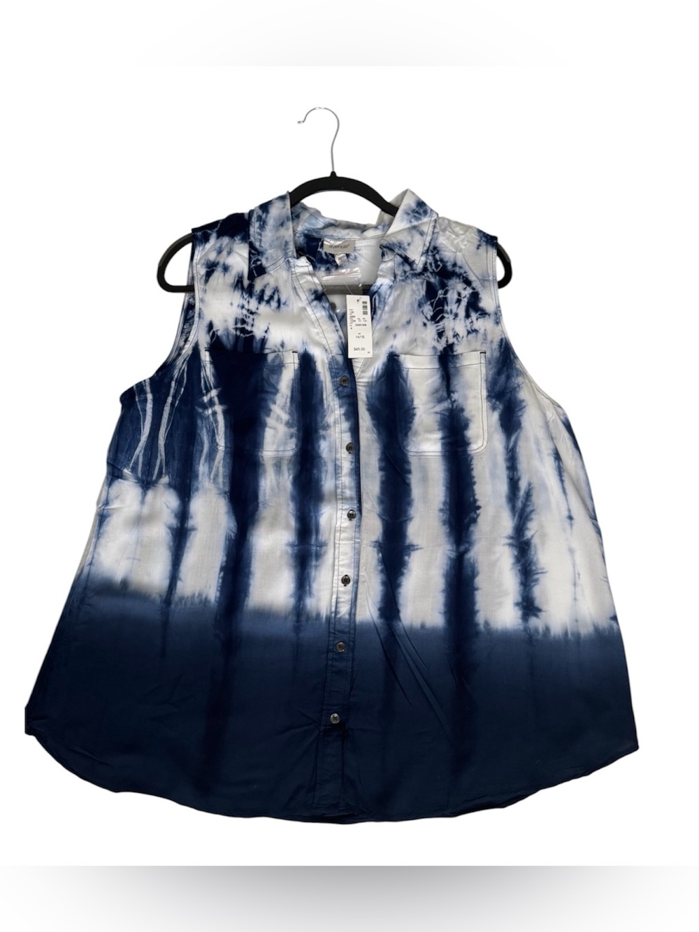 Avenue Women’s Sleeveless Tie-Dye Tank Top In Navy/White